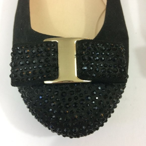 Jessica Simpson Mugara Black Micro Suede Ballet Flats Rhinestone Accent Sz 6.5M - Picture 6 of 10